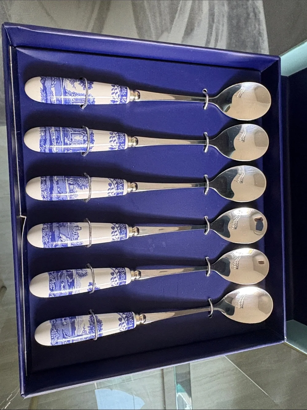 Spode Blue Italian Blue & White Porcelain Handle Teaspoon Set